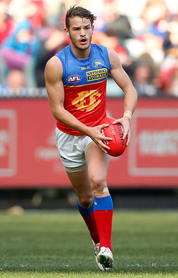 AFL 2015 Rd 16 - Melbourne v Brisbane MELBOURNE, AUSTRALIA - JULY 19: James Aish of the Lions in action during the 2015 AFL round 16 match between the Melbourne Demons and the Brisbane Lions at the Melbourne Cricket Ground, Melbourne, Australia on July 19, 2015. (Photo by Adam Trafford/AFL Media)